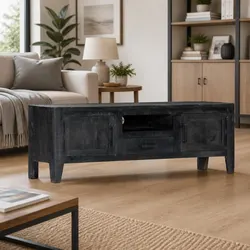 Compact Black TV Cabinet Storage Unit 118x30x40cm