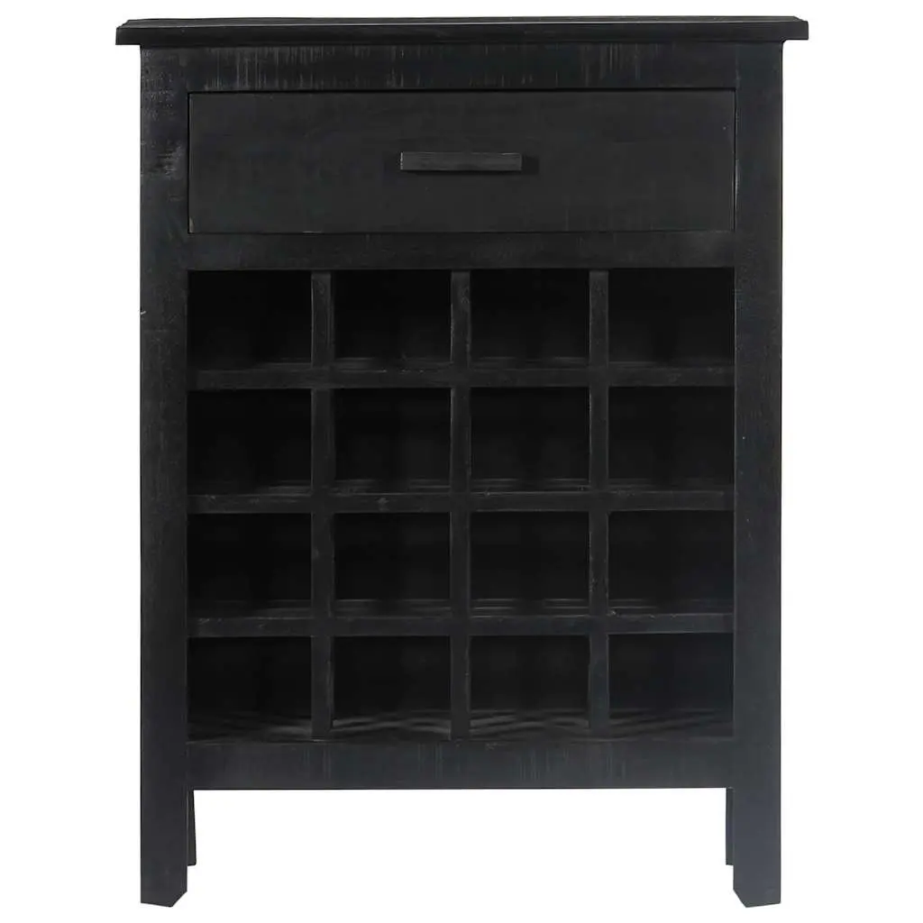 Wine Rack Black Wooden Storage Cabinet Display Stand Mango Wood 56x35x75cm