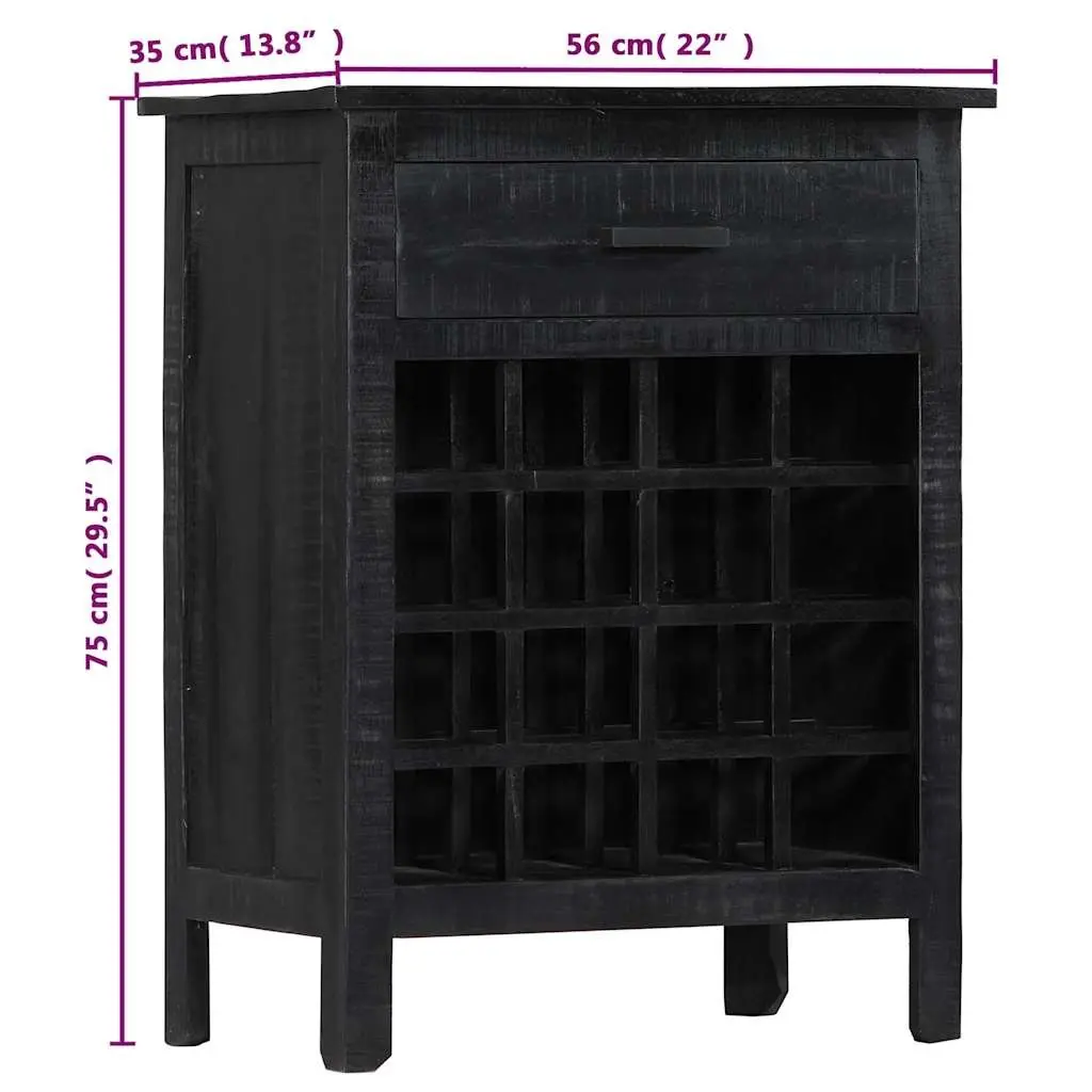 Wine Rack Black Wooden Storage Cabinet Display Stand Mango Wood 56x35x75cm