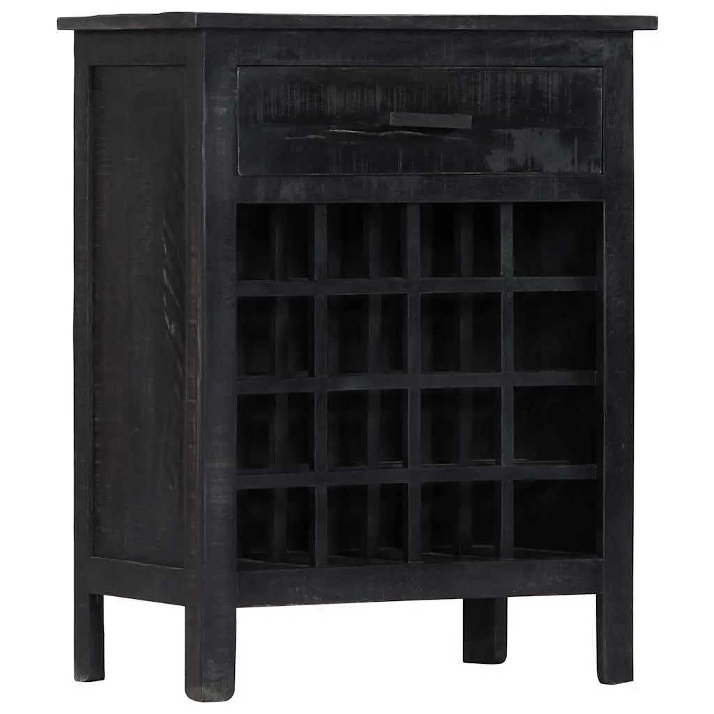 Wine Rack Black Wooden Storage Cabinet Display Stand Mango Wood 56x35x75cm