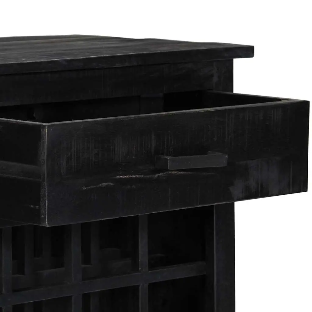 Wine Rack Black Wooden Storage Cabinet Display Stand Mango Wood 56x35x75cm