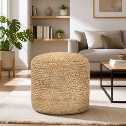Brown Jute Pouffe Footstool - Stylish and Functional