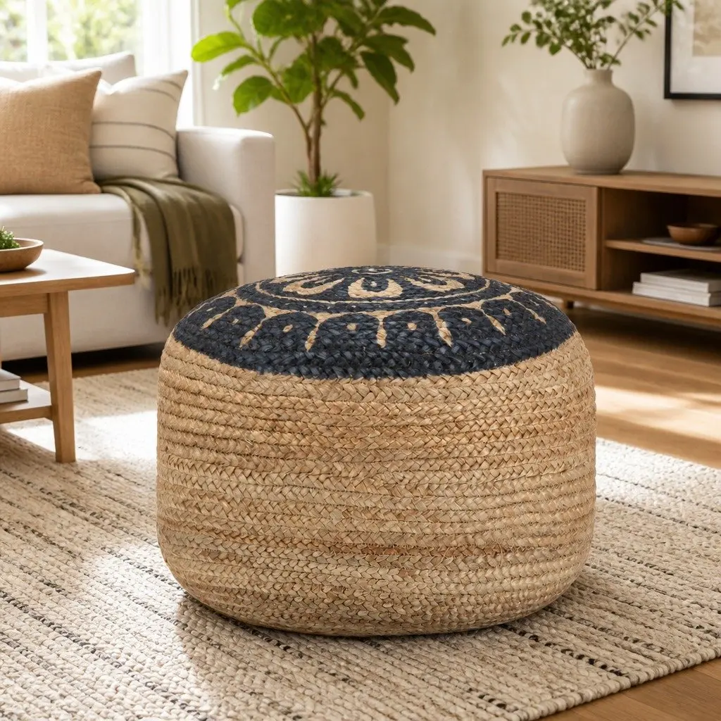 Handmade Pouffe Footstool Brown 45x30cm Braided Jute Foot Rest Ottoman