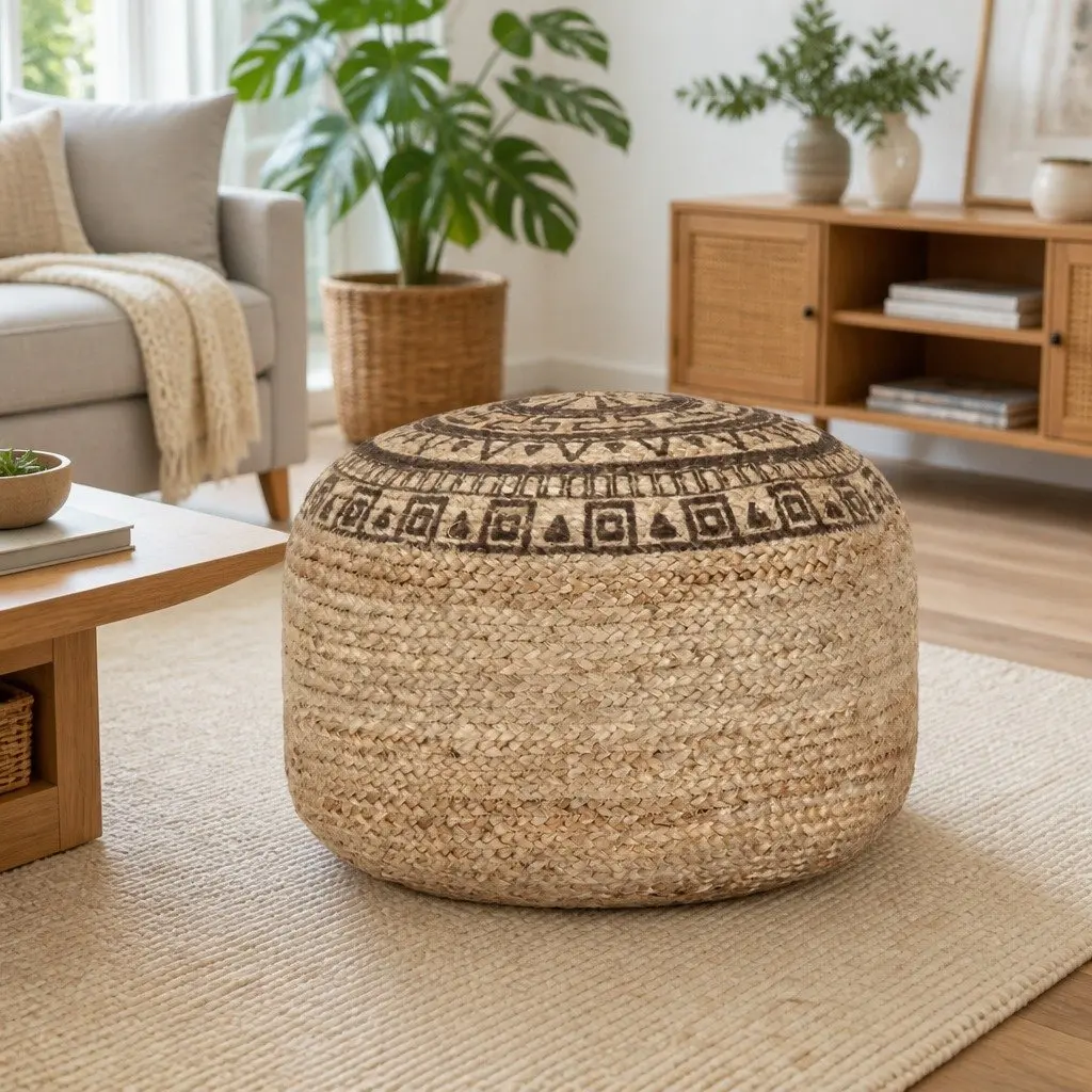 Handmade Pouffe Footstool Brown 45 x 30 cm Braided Jute Relaxation Foot Rest Home Decor
