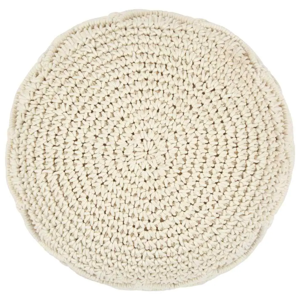 Macrame Pouffe Footstool Beige 45x30cm Handmade Cotton Round Pouf Boho Seat Footrest
