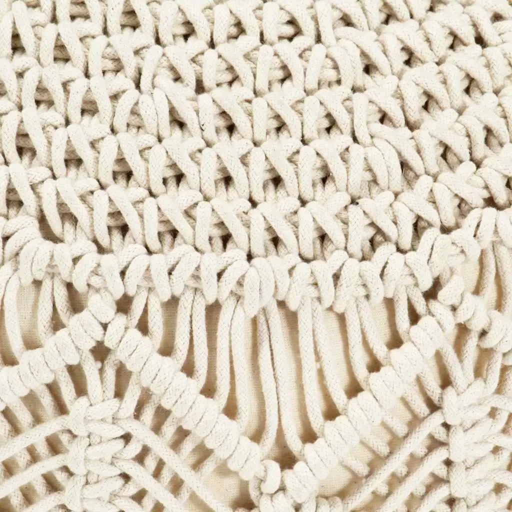 Macrame Pouffe Footstool Beige 45x30cm Handmade Cotton Round Pouf Boho Seat Footrest