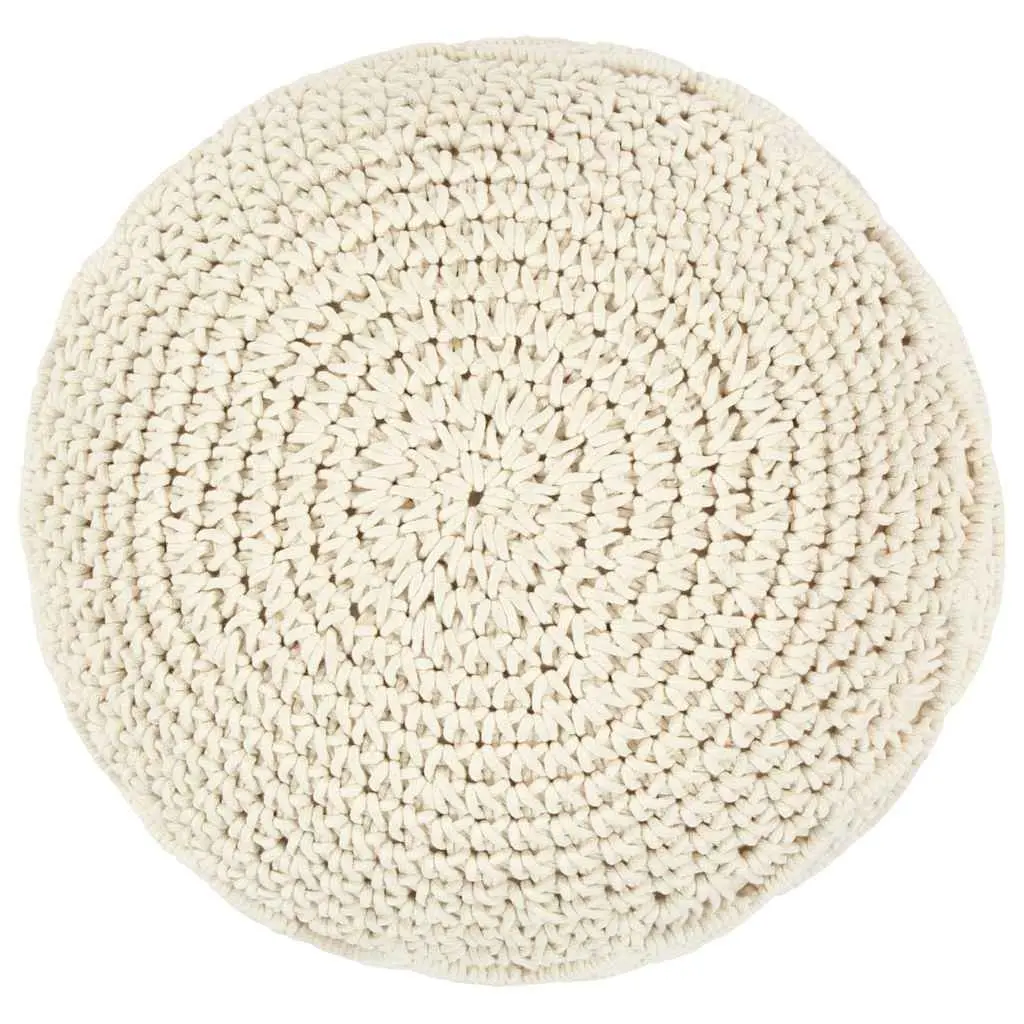 Macrame Pouffe Beige 45x30cm Handmade Braided Cotton Footstool Contemporary Home Decor