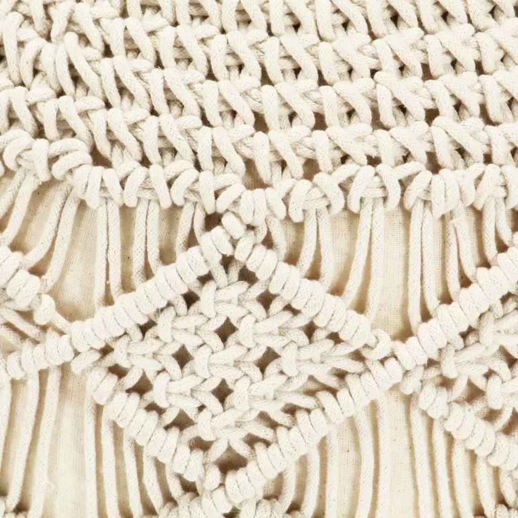 Macrame Pouffe Beige 45x30cm Handmade Braided Cotton Footstool Contemporary Home Decor