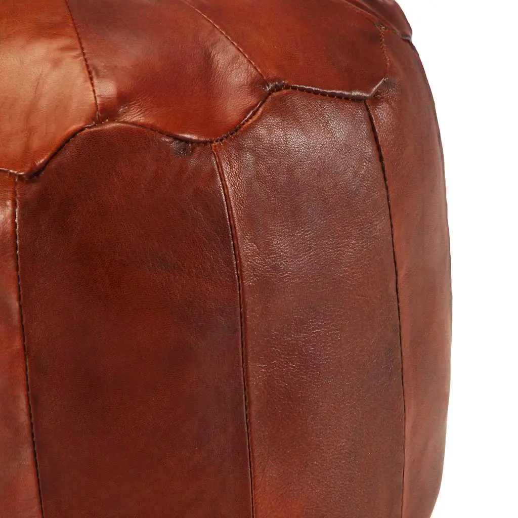 Pouffe Tan Goat Leather Footstool Home Decor Relaxation Seating 40 x 35 cm