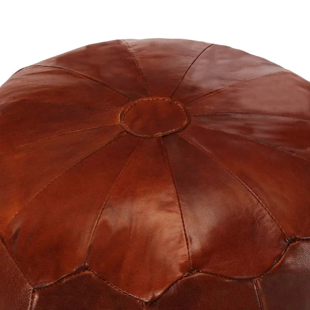 Pouffe Tan Goat Leather Footstool Home Decor Relaxation Seating 40 x 35 cm