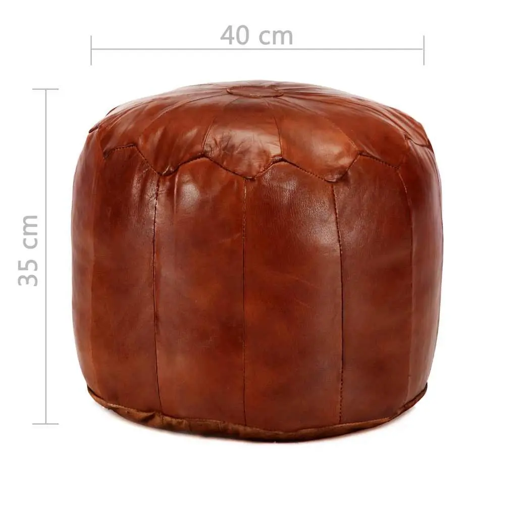 Pouffe Tan Goat Leather Footstool Home Decor Relaxation Seating 40 x 35 cm