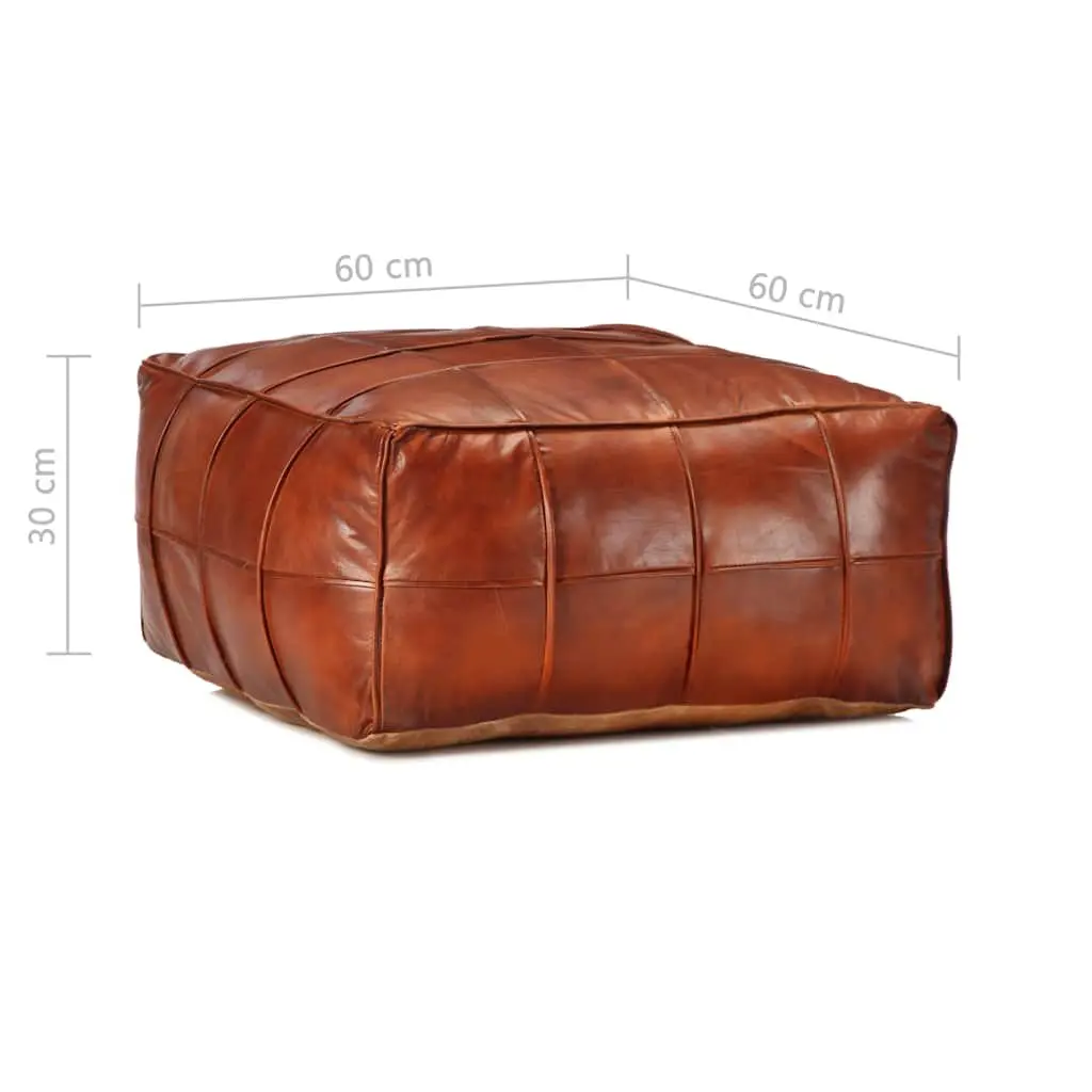Pouffe Goat Leather Tan 60x60x30cm Relaxing Seating Foot Rest Home Decor