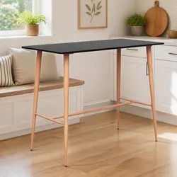 Compact Black Bar Table with MDF and Metal Design