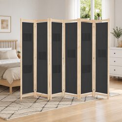 6-Panel Room Divider Grey Freestanding Folding Privacy Screen Partition