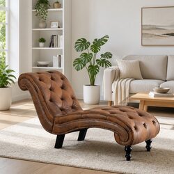 Stylish Brown Faux Suede Chaise Lounge with Padding