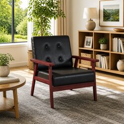 Black Faux Leather Armchair Retro Design Lounge Living Room Accent Chair