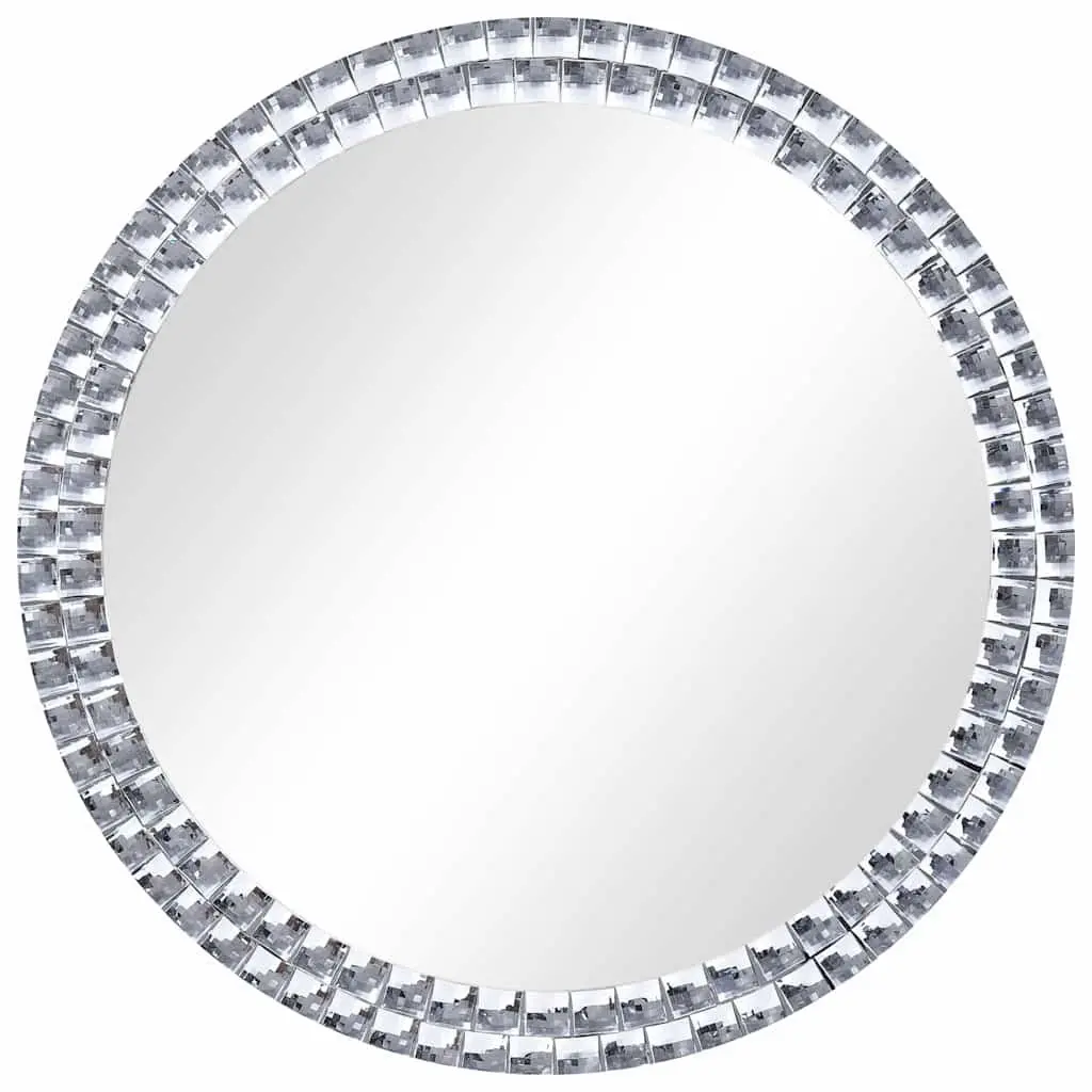 Round Wall Mirror Silver 40cm Tempered Glass Decorative Acrylic Crystal Rim
