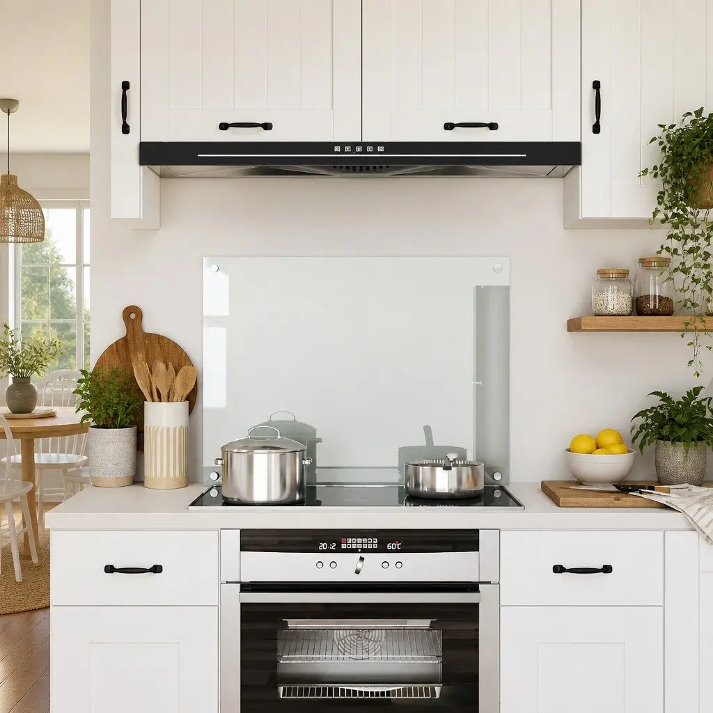 Tempered Glass Kitchen Splashback Transparent 80x60cm High Heat Resistance Scratch Resistant Easy to Clean