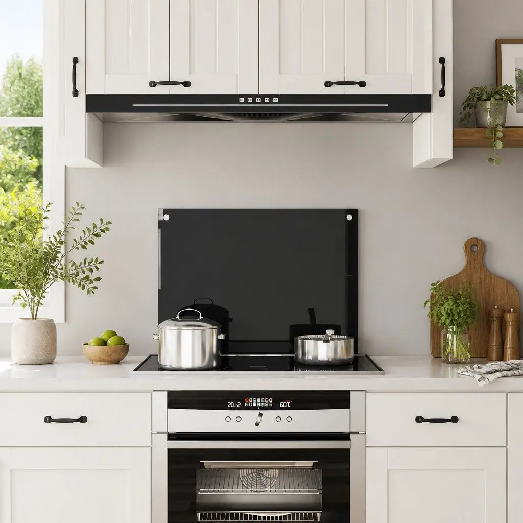 Kitchen Backsplash Black 70x50 cm Tempered Glass Heat Resistant