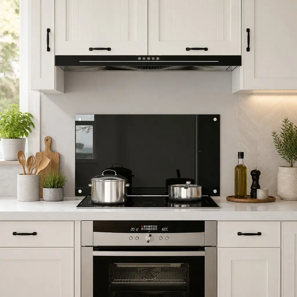 Kitchen Backsplash Black 90x50 cm Tempered Glass Heat Resistant Splash Guard