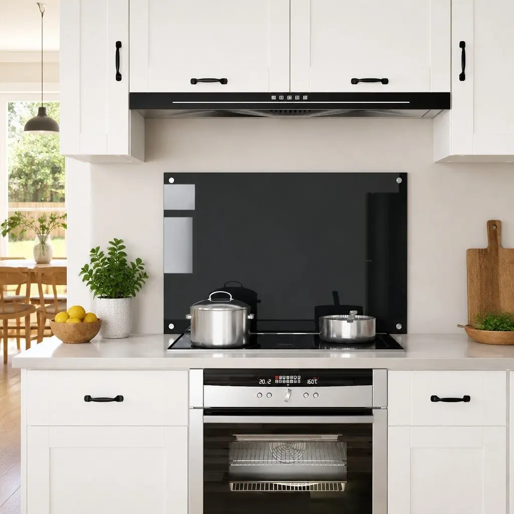 Kitchen Backsplash Black 90x60 cm Heat Resistant Tempered Glass Splash Guard