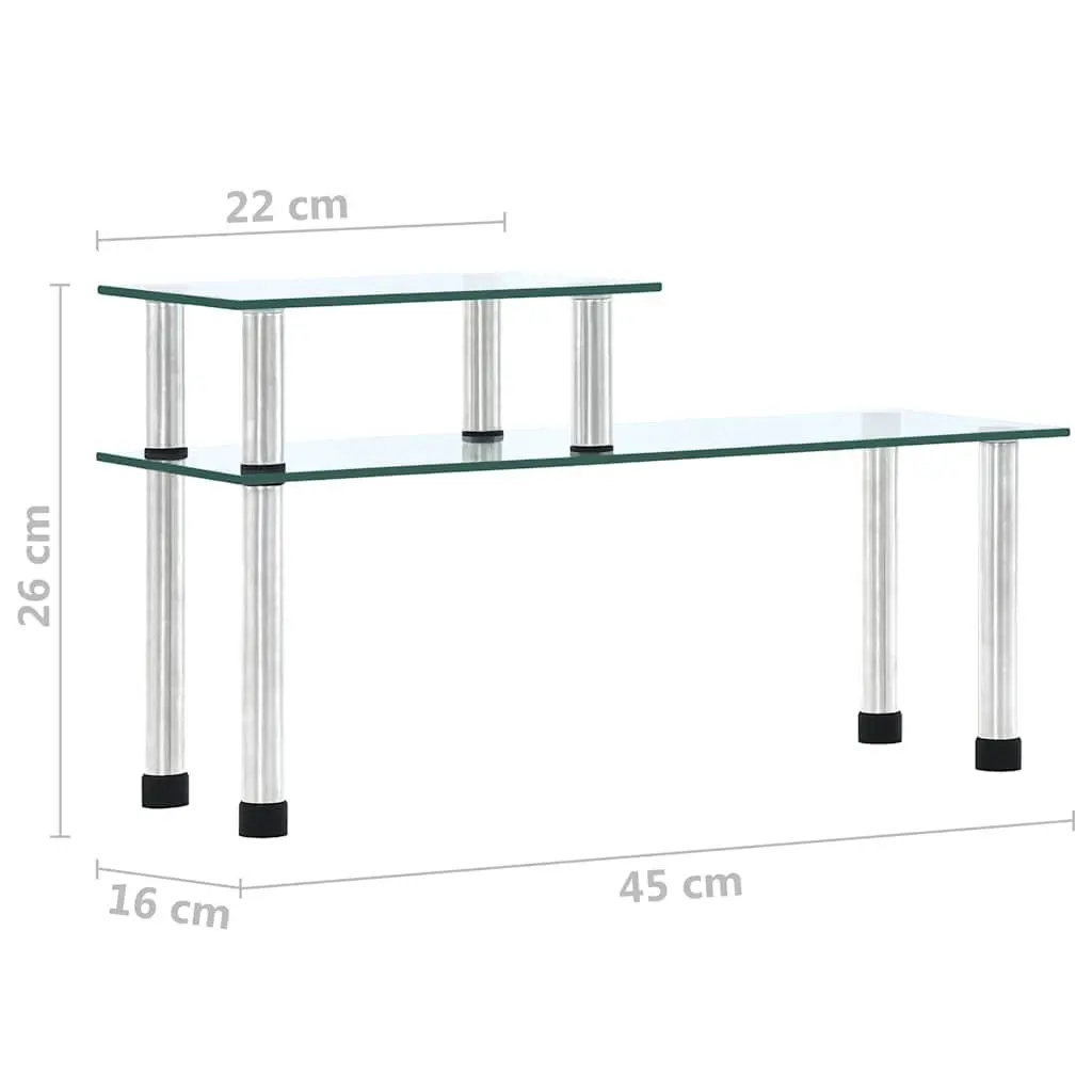 2-Tier Kitchen Shelf Transparent Tempered Glass Organiser Display 45 x 16 x 26 cm