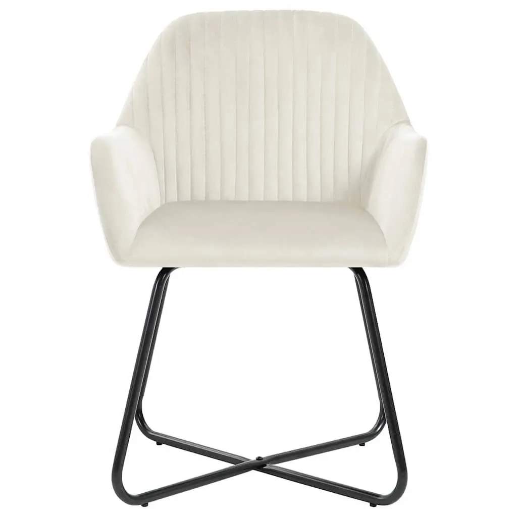 Dining Chairs Set of 2 Cream Velvet Armrest Backrest Kitchen Living Room Seating