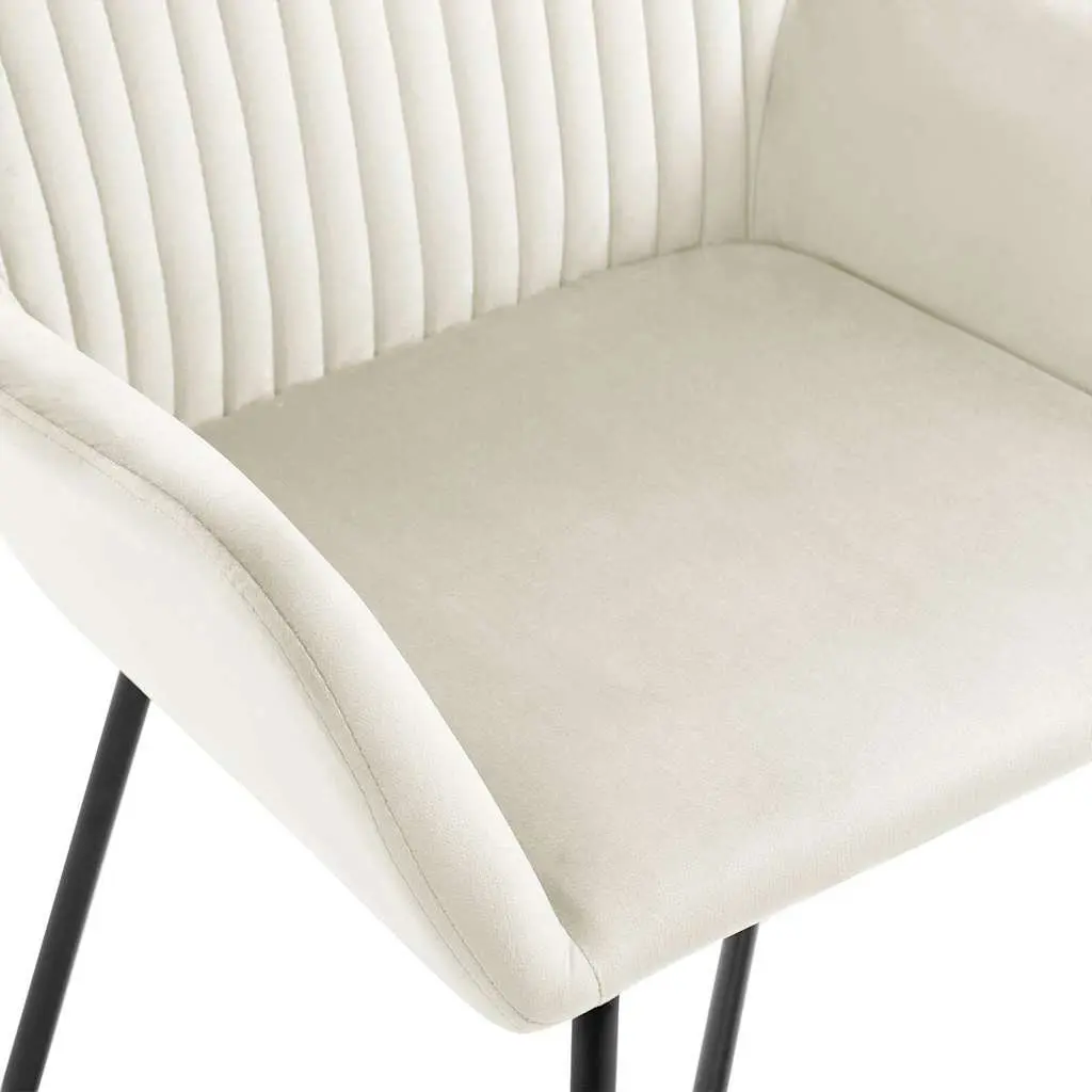 Dining Chairs Set of 2 Cream Velvet Armrest Backrest Kitchen Living Room Seating