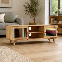 TV Cabinet 120x30x40cm Solid Mango Wood Storage Unit with Doors