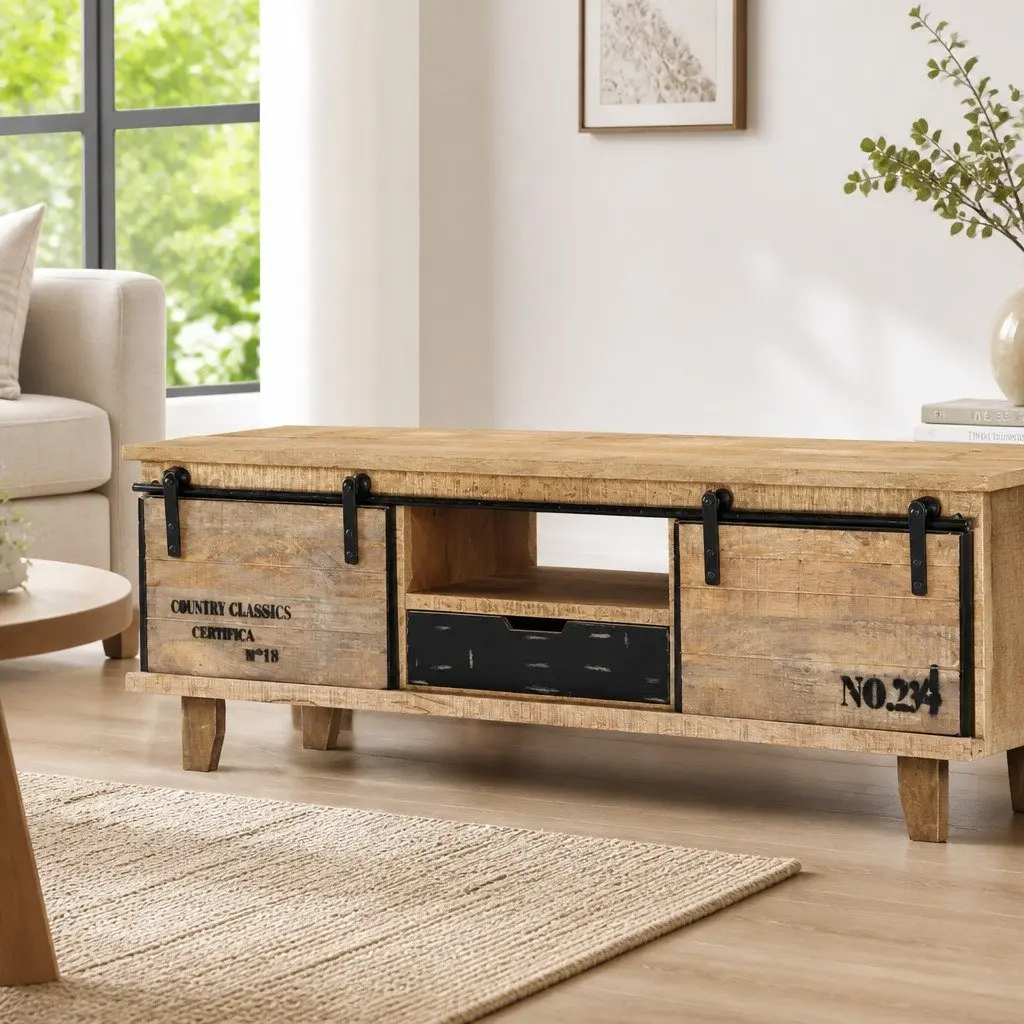 Mango Wood TV Cabinet Brown 120x30x40 cm Lowboard Handmade Storage Unit