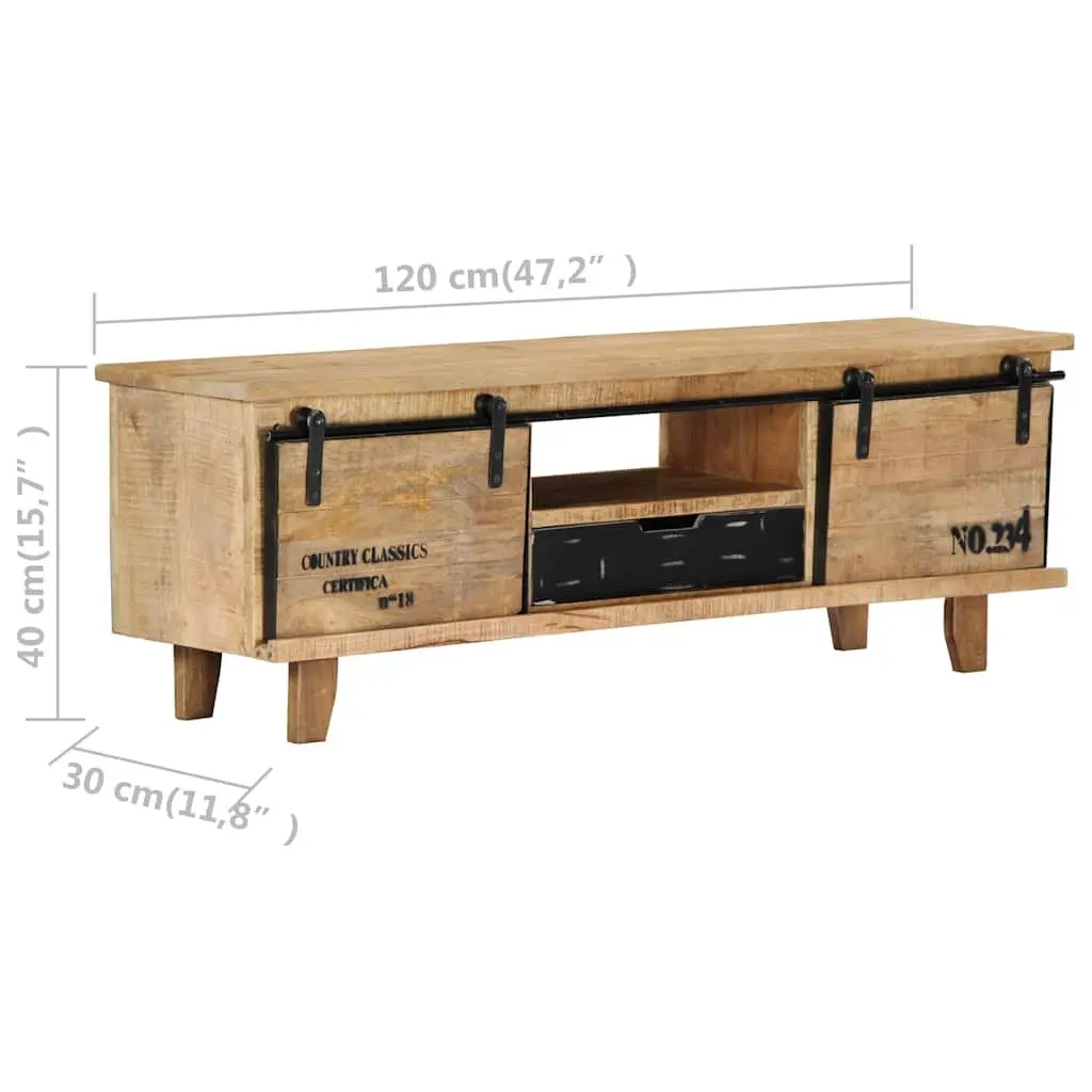 Mango Wood TV Cabinet Brown 120x30x40 cm Lowboard Handmade Storage Unit