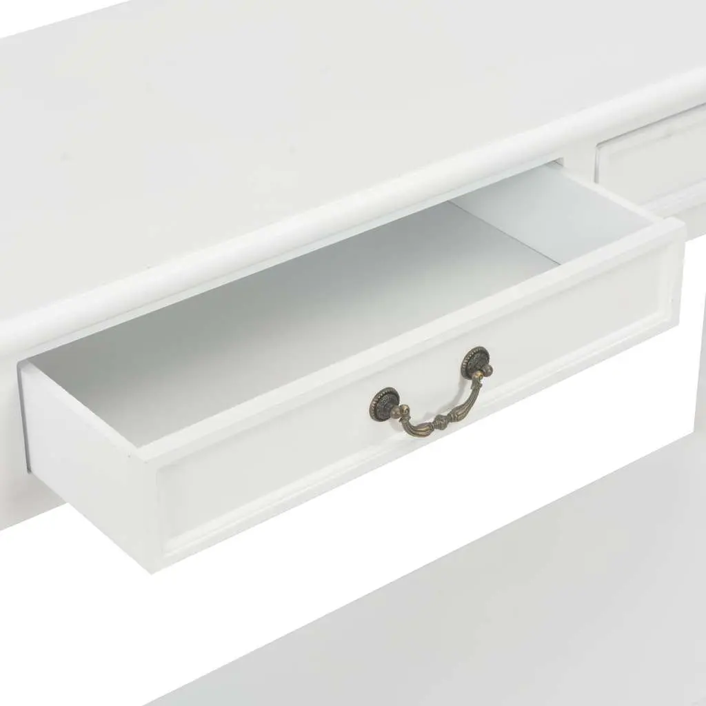 White Console Table 110x35x80 cm with Drawers and Shelf Storage