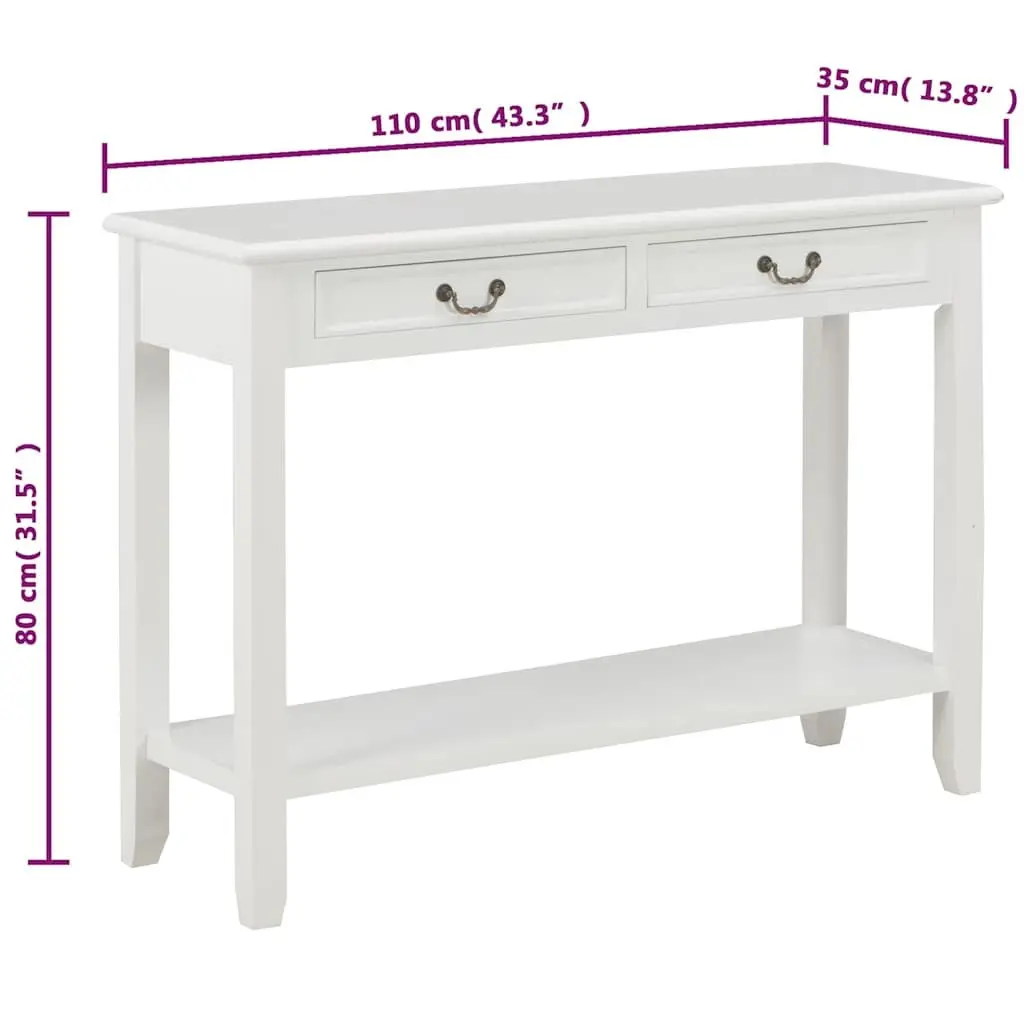 White Console Table 110x35x80 cm with Drawers and Shelf Storage