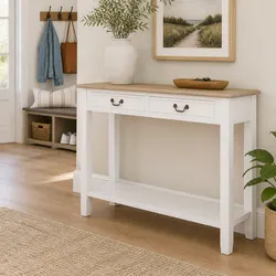 Simple White Console Table with Drawers and Shelf 110x35x80 cm