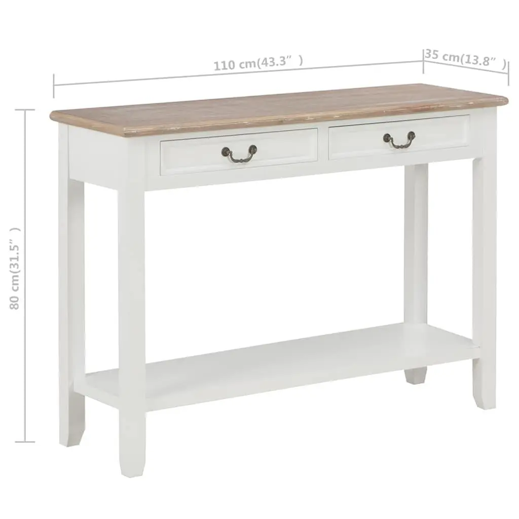 Console Table White 110x35x80 cm Wooden with Drawers and Shelf