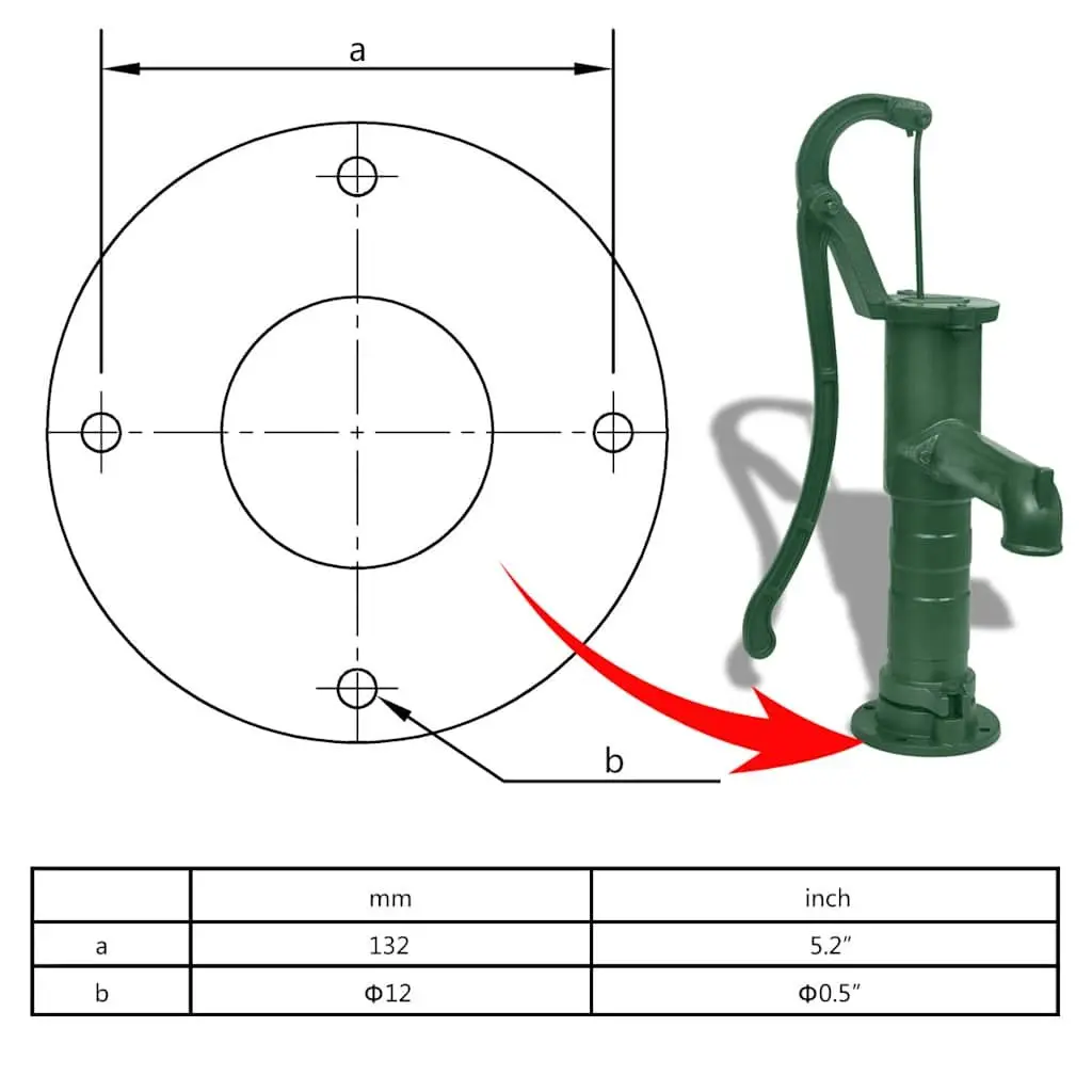 Hand Water Pump with Stand Garden Well Draw Up to 8M Deep Cast Iron Green