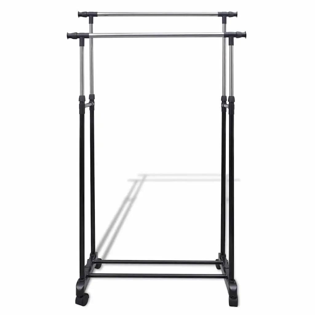 Adjustable Clothes Rack Black 2 Piece Height Adjustable Extendable Hanging Rails