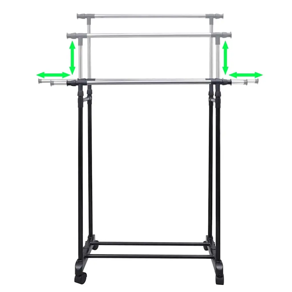 Adjustable Clothes Rack Black 2 Piece Height Adjustable Extendable Hanging Rails