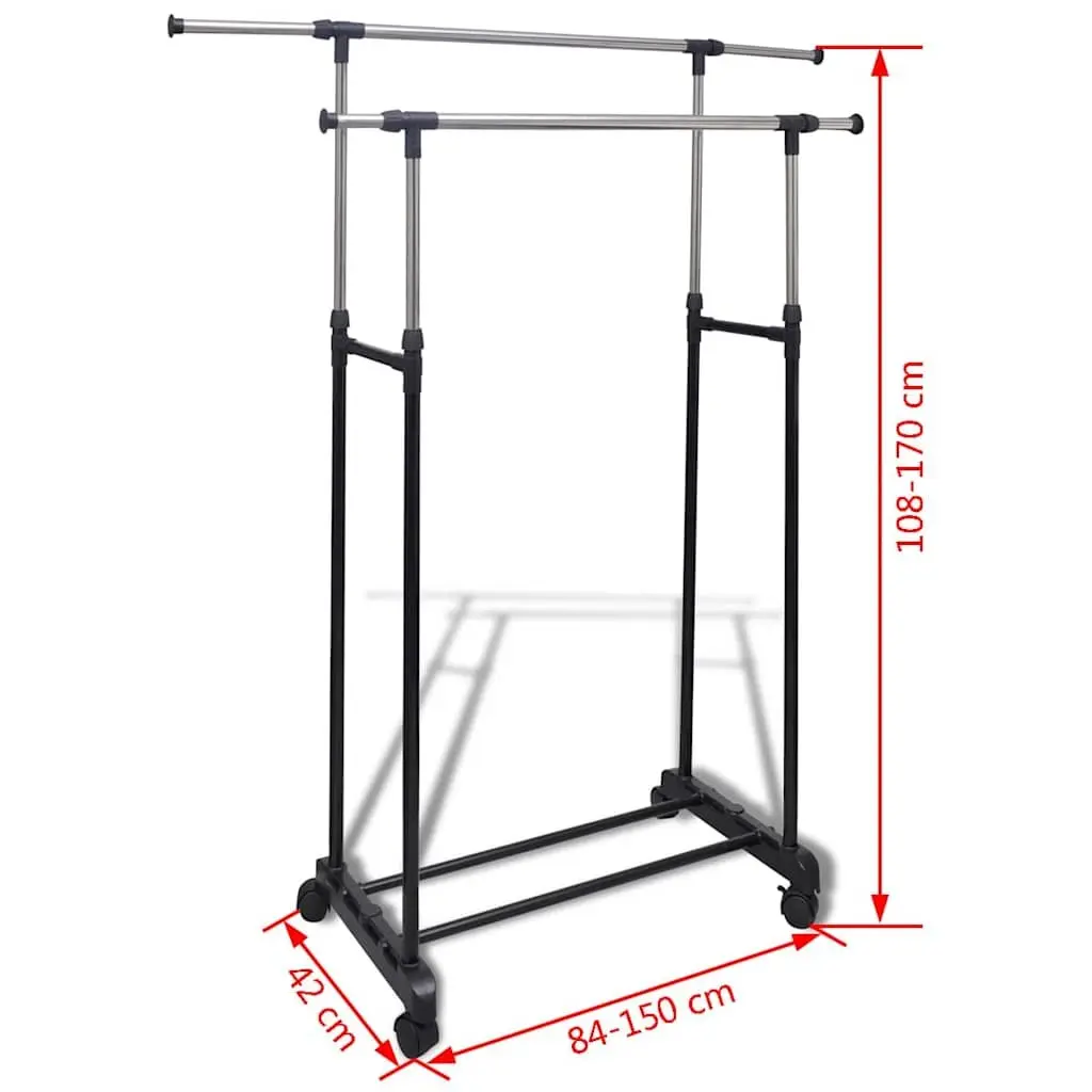 Adjustable Clothes Rack Black 2 Piece Height Adjustable Extendable Hanging Rails