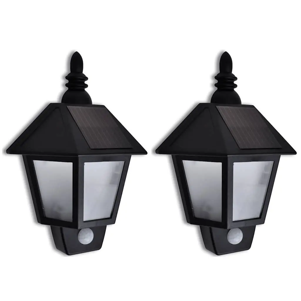 Solar Wall Lamp Black Motion Sensor LED Outdoor Lighting 2 Pack