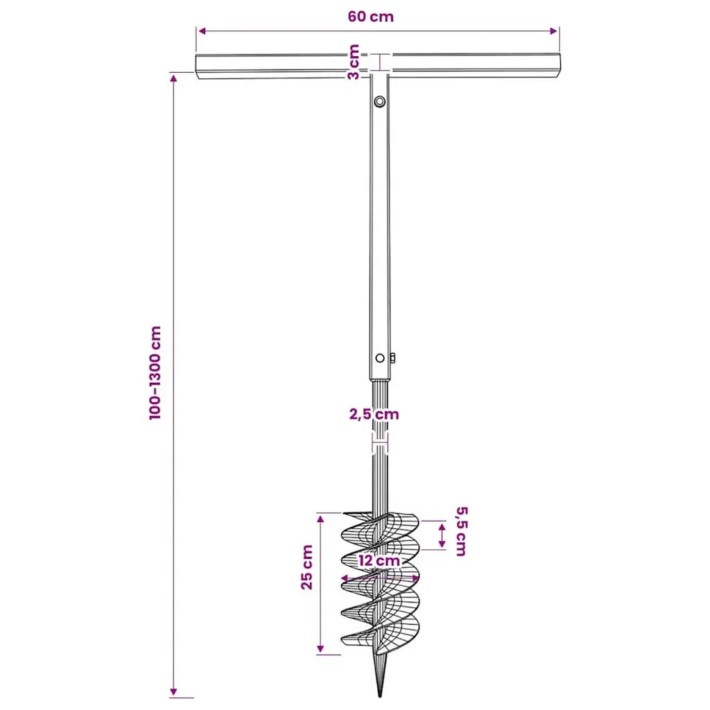 Ground Drill Auger Steel 120mm with Handle Extension Tubes 13m Soil Aerator