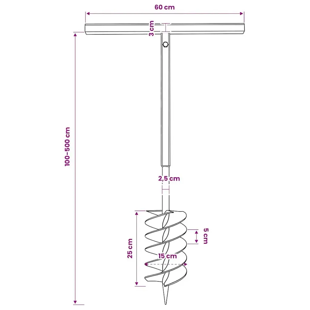 150mm Ground Drill Auger Steel with 5m Handle Extension for Soil Aeration and Planting