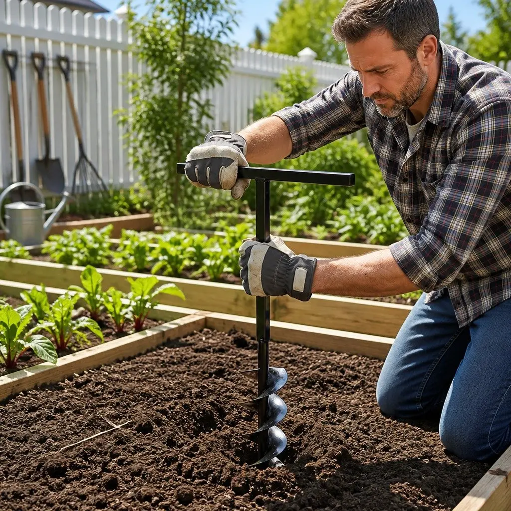 Ground Drill Steel 200mm Auger with Handle and 8 Extension Tubes for Soil Drilling and Gardening