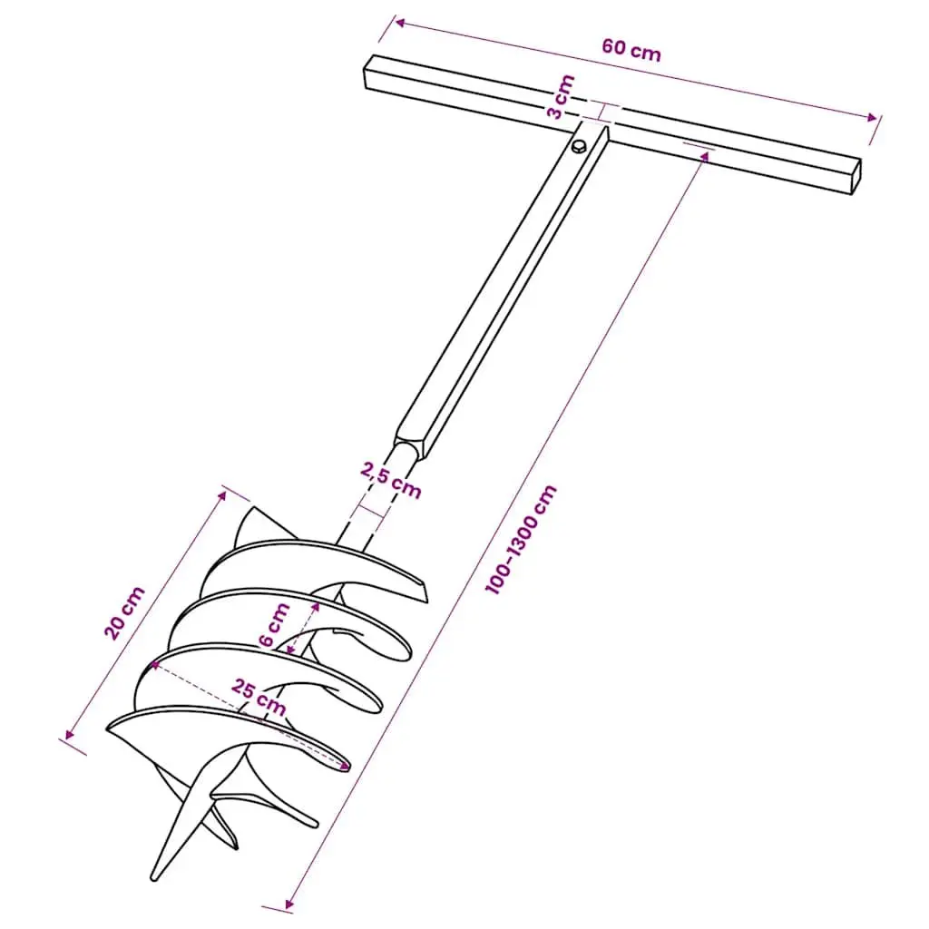 Ground Drill 200mm Steel with Handle 13m Extension Tubes Ergonomic Gardening Tool
