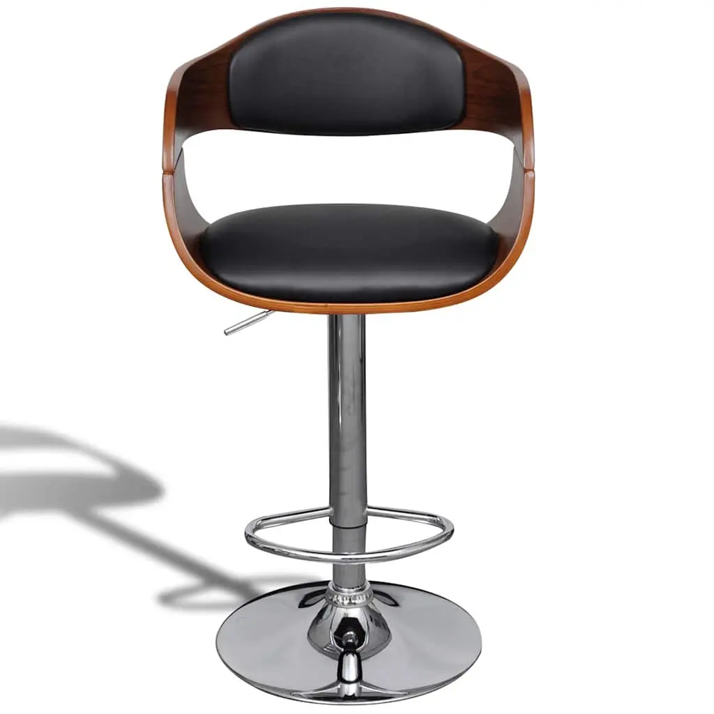 Bar Stools Set of 2 Bent Wood Faux Leather Black Adjustable Height Footrest
