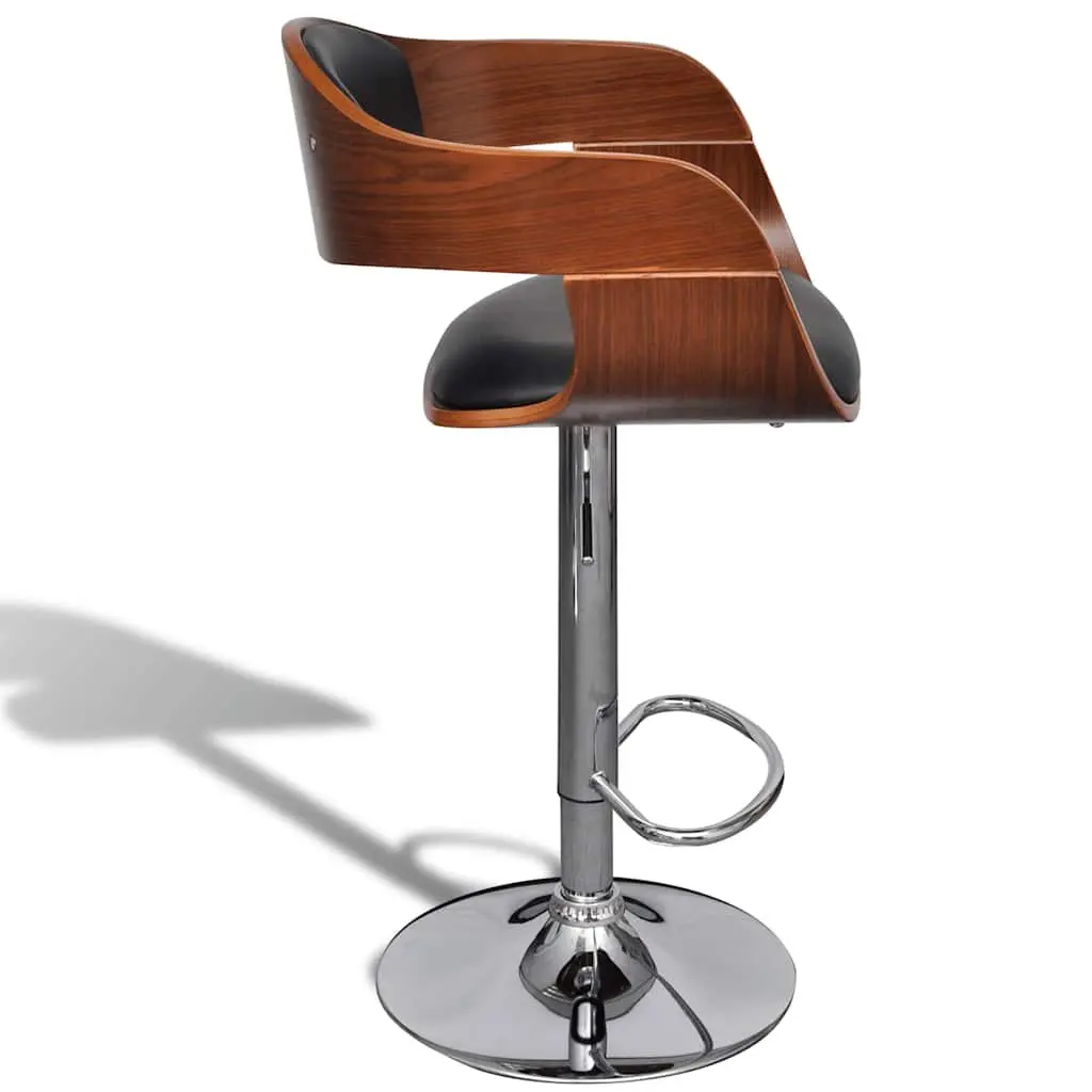 Bar Stools Set of 2 Bent Wood Faux Leather Black Adjustable Height Footrest
