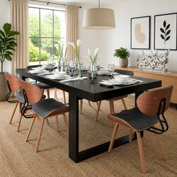 Set of 6 Black Dining Chairs with Faux Leather Seats