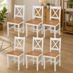 Dining Chairs Set 6 Pieces White Kitchen Room Furniture Wooden Seating