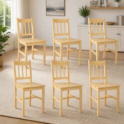 Set of 6 Ergonomic Dining Chairs in Beige Pinewood