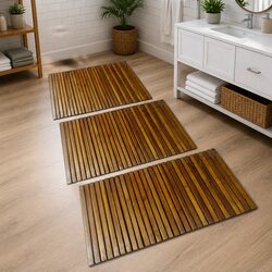 Wooden Bath Mat Brown 80 x 50 cm Non-Slip Bathroom Sauna Floor Rug Set of 3